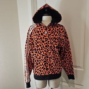adidas Orange and Black Leopard-Print Hooded Sweatshirt